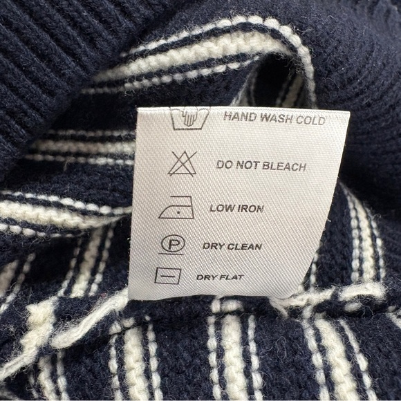 ANN MASHBURN Sweater Womens Medium Boat Neck Wool Navy Cold Shoulder Striped - Picture 5 of 13